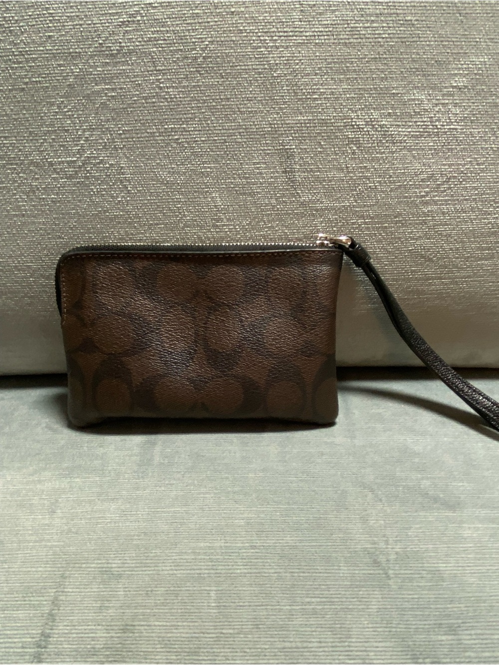 Coach Signature Two-Tone Brown Leather Zip Wristlet with Gold Metallic Pocket - Picture 7 of 14